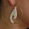 Bone Earring Brass Spiral Organic Tribal Hoops Angel Wings ERSBS01