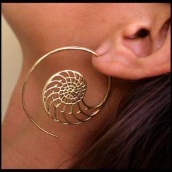 Tribal Brass Earring Shell Ornament Hoop Exotic Gold ERBS30