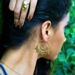 Spiral Tribal Brass Hoop Earring Unique Exotic Handmade Design ERBS26