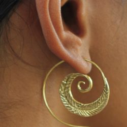 Tribal Brass Earrings Feather Handmade Unique Spiral Design ERHZ07