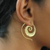 Tribal Brass Earrings Feather Handmade Unique Spiral Design ERHZ07