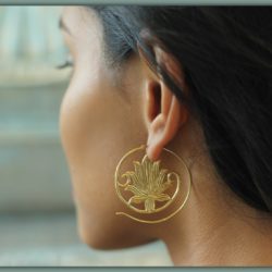 Tribal Brass Earring Unique Handmade Lotus Orne Design ERHZ08