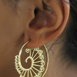 Spiral Tribal Brass Earring Gold Handmade Unique Hoop Design ERHZ09