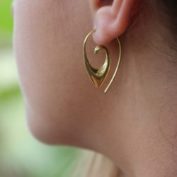 Tribal Small Brass Earring Dangle Unique Handmade Spiral Design ERBS49