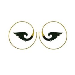 Turquoise Tribal Horn Earring Brass Organic Spiral Hoops Dots Angel Wings ERHBS22