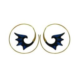 Spiral Hoops Earrings Dangle Drop Horn Brass Blue Flame Inlay ERHBS23