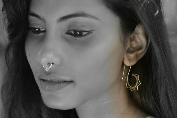 Brass Earring Lotus Dangle Drop Design Handmade Unique Fashion ERBS02