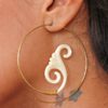 Organic Tribal Bone Earring Brass Spiral Hoops Inca Moon ERBBS07