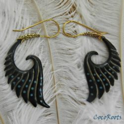 Angel Wings Horn Earring Carved Brass Hook ERHBS25
