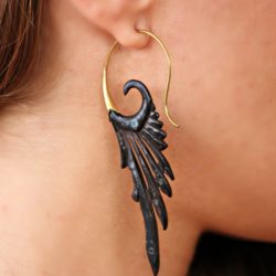 Horn Earring Carved Buffalo Dangle Rays Turquoise Inlay ERHBS24