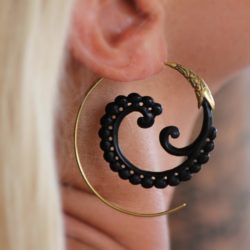 Tribal Horn Earrings Carved Spiral Brass Gypsy Loops ERHBS29