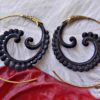 Tribal Horn Earrings Carved Spiral Brass Gypsy Loops ERHBS29
