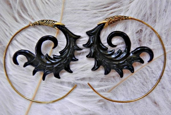 Spiral Carved Earrings Tribal Horn Hoops Aztec Sun ERHBS35