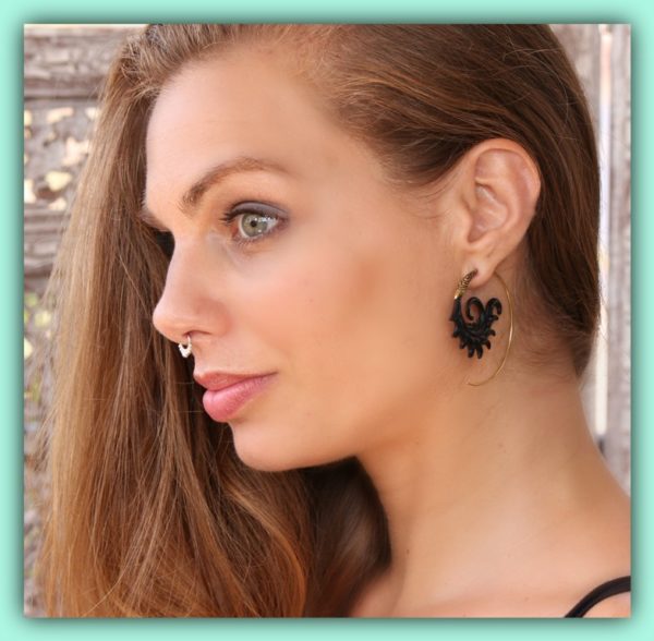 Spiral Carved Earrings Tribal Horn Hoops Aztec Sun ERHBS35