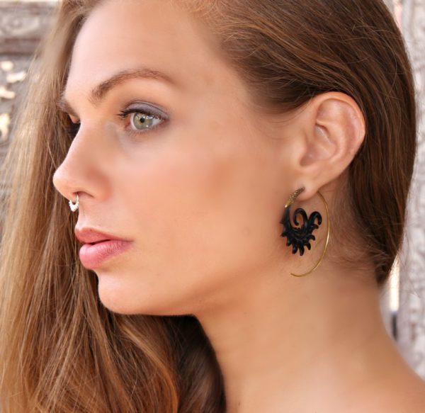 Spiral Carved Earrings Tribal Horn Hoops Aztec Sun ERHBS35