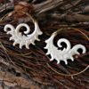 Spiral Tribal Carved Bone Hoops Earrings Aztec Sun ERBBS16