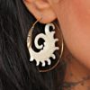 Spiral Tribal Carved Bone Hoops Earrings Aztec Sun ERBBS16