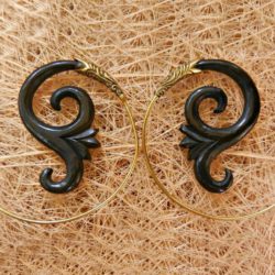 Carved Horn Earring Spiral Brass Hoops ERHBS30