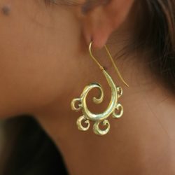 Tribal Brass Earring Internal Spiral Design Handmade Unique Exotic Fashion ERBS12