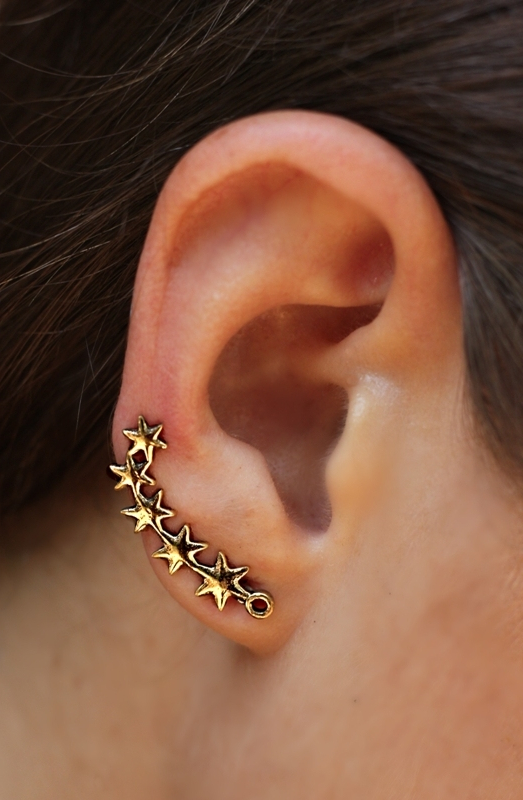 Stars Ear Climber gold pin stud dangle earrings Stars Ear Crawler Stars Ear cuff Star Earrings Milky way Climber Gold earrings 