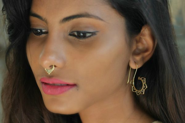 Brass Earring Lotus Dangle Drop Design Handmade Unique Fashion ERBS02