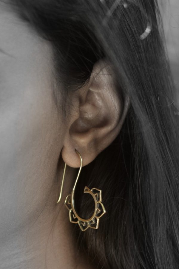Brass Earring Lotus Dangle Drop Design Handmade Unique Fashion ERBS02