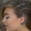 Clip on Ear Cuff Silver Feather Wrap Earring Women Fashion ECF10