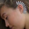 Clip on Ear Cuff Silver Feather Wrap Earring Women Fashion ECF10