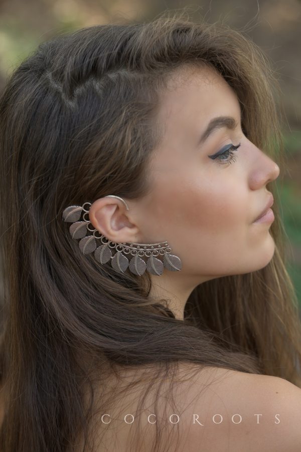 Unique Ear Cuff Tribal Leaf Silver Earring Clipon Body Ornament