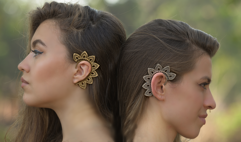 Ear Cuff Boho Unique Clip-on Earrings Tribal Fashion Silver Gold Colored Jalli Style 