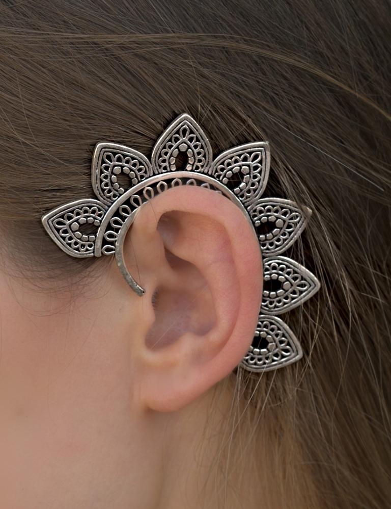 Peacock Oxidised Silver Ear Cuff, For Both Ears – Shasmis