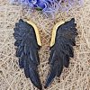 Carved Angel Wings Earrings Black Horn Brass Hook Handmade Ornament ERCW05