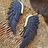 Carved Angel Wings Earrings Black Horn Brass Hook Handmade Ornament ERCW05