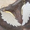White Angel Wings Earrings Carved Bone Handmade Unique Exotic ERCW06