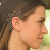 Exotic Silver Ear Cuff Unique Tribal Boho Leaf Clip-On Earring ECF15