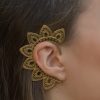Gold Ear Cuff Boho Chic lady Clip on Earring Wrap Women Fashion Jali Leaf ECF11