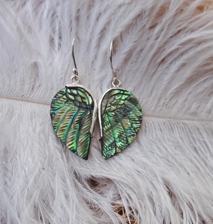 Small Angel Wings Earrings Unique Exotic Abalone Sea shell Ornament