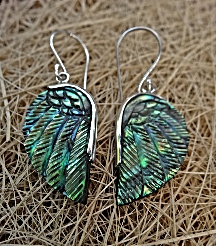 Small Angel Wings Earrings Unique Exotic Abalone Sea shell Ornament