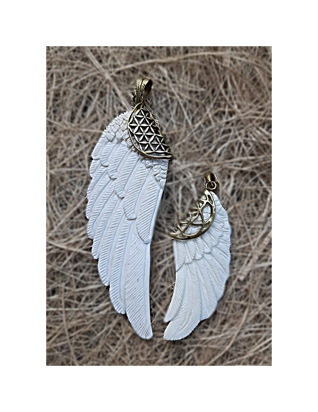 Small Angel Wing Pendant Hand Carved Bone Jewelry