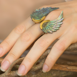 Angel Wings Abalone Ring Boho Carved Sea Shell Unqiue Handmade Ornament RABW01