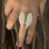 Angel Wings Ring Carved Bone Handmade White Unique Boho Ornament RBW02