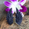 Angel Wings Ring Carved Horn Handmade Black Unique Boho Ornament PHW03