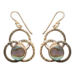 Dangle Shell Earring Abalone In Flower of Life Brass Circles ERBAB04