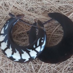 Tribal Horn Earring Half Moon Centipede Bone Inlay Handmade Jewelry ERTT06