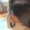 Organic Horn Half Moon Lotus Bone Inlay Handmade Earring ERTT08
