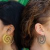 Spiral Earrings Gold Dangle Drop Tribal Brass Hoops ERHZ17