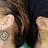 Spiral Earrings Gold Dangle Drop Tribal Brass Hoops ERHZ17
