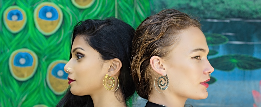 Spiral Earrings Gold Dangle Drop Tribal Brass Hoops ERHZ17