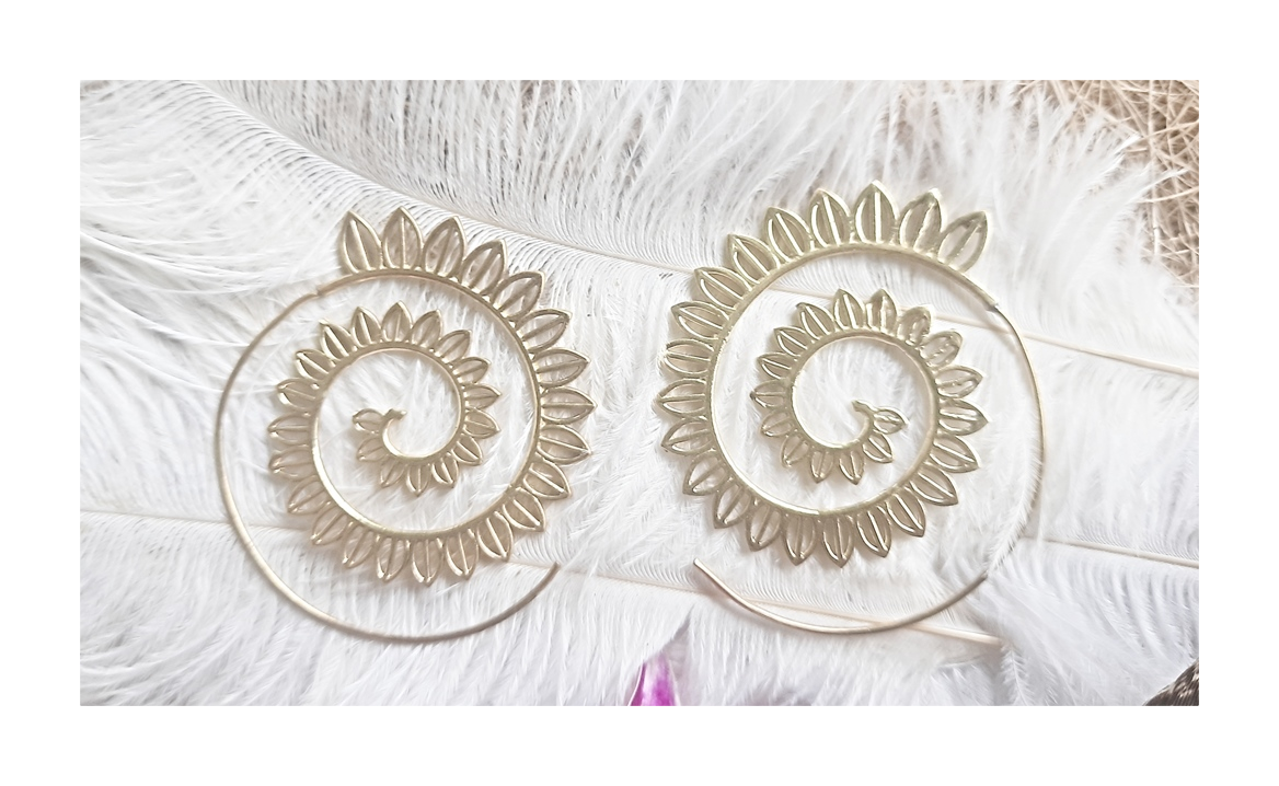 Spiral Earrings Gold Dangle Drop Tribal Brass Hoops ERHZ17