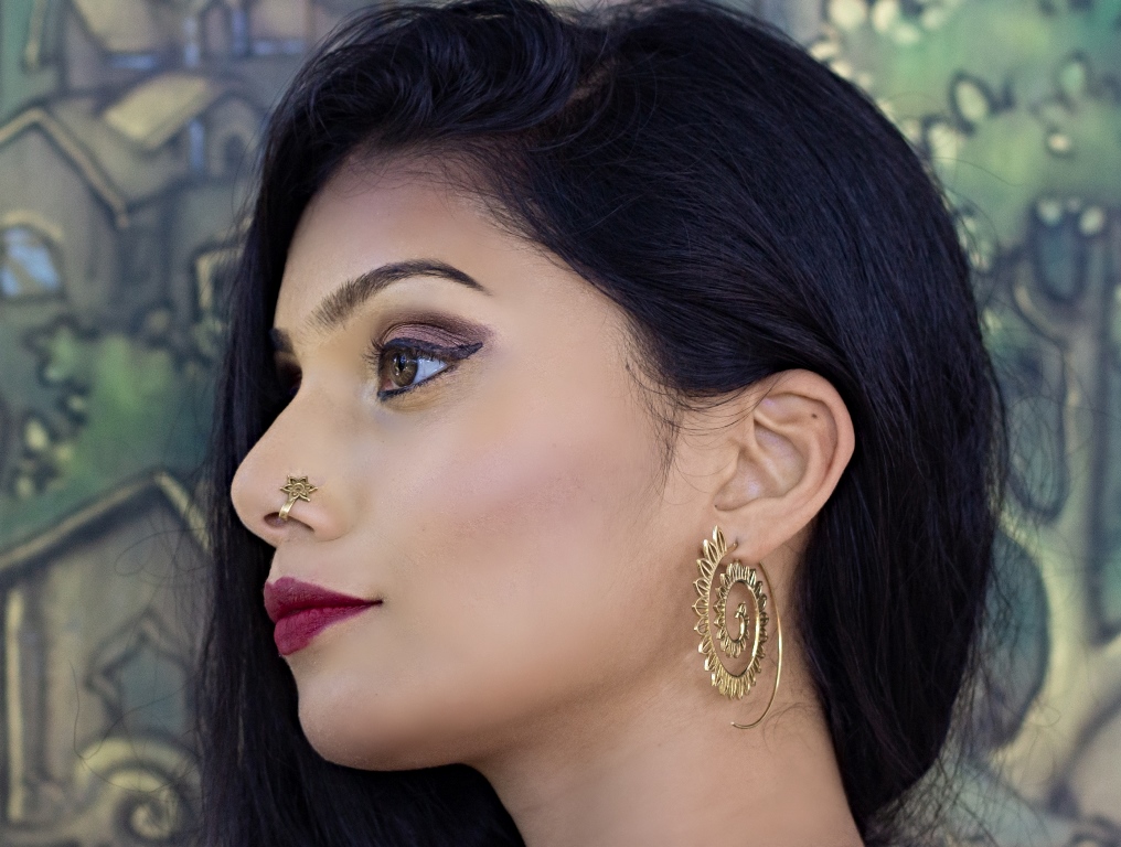 Spiral Earrings Gold Dangle Drop Tribal Brass Hoops ERHZ17